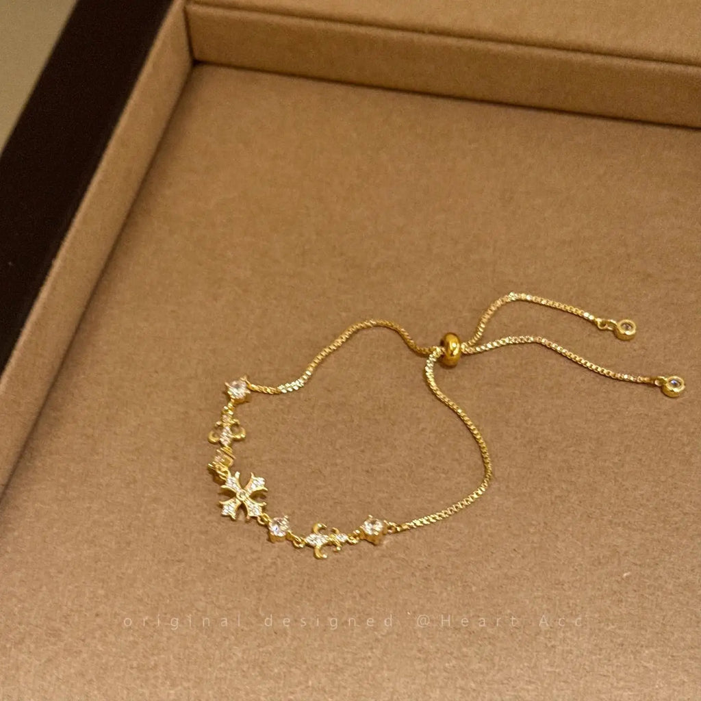 Pearl & Zircon Cross Charm Bracelet for Women