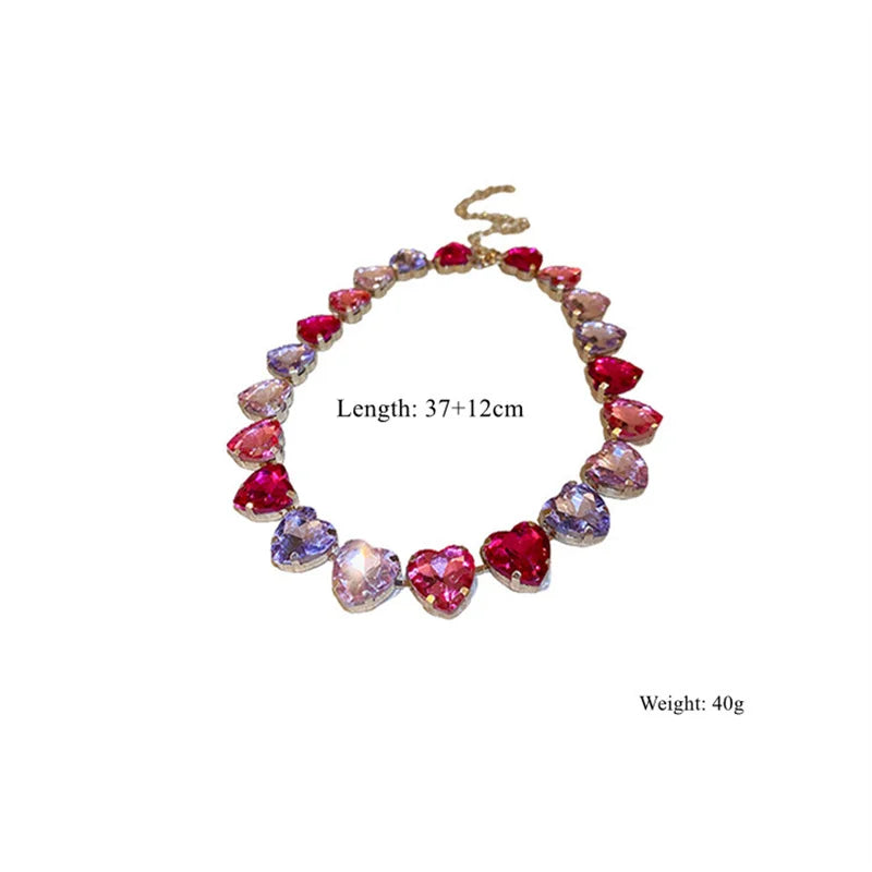 Pink Heart Crystal Dainty Choker Necklace