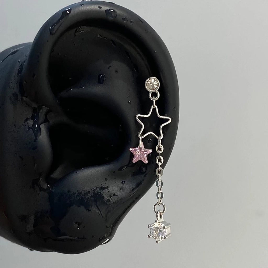 Star Tassel Stud Earrings in Stainless Steel + CZ