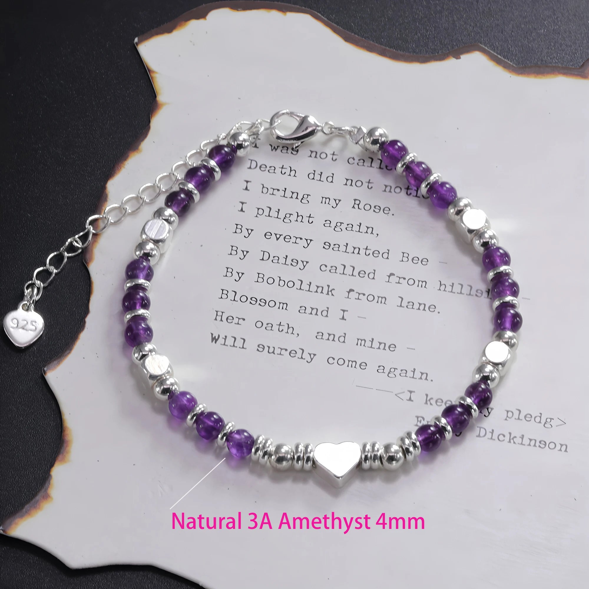 925 Sterling Silver Heart Bracelet with Zircon Beads