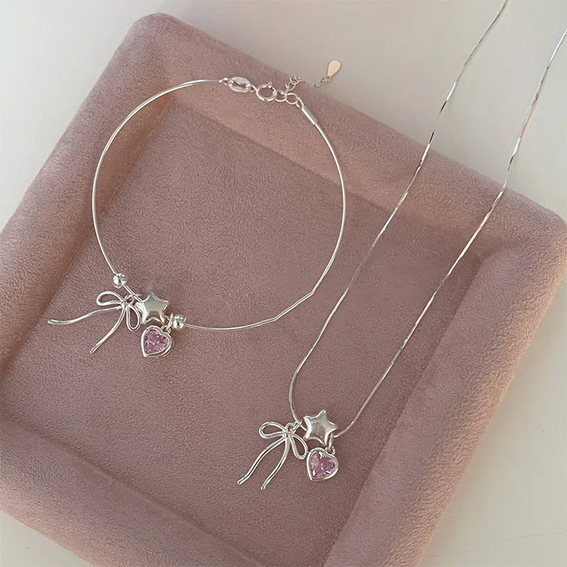 925 Sterling Silver Heart Bracelet with Zircon Beads