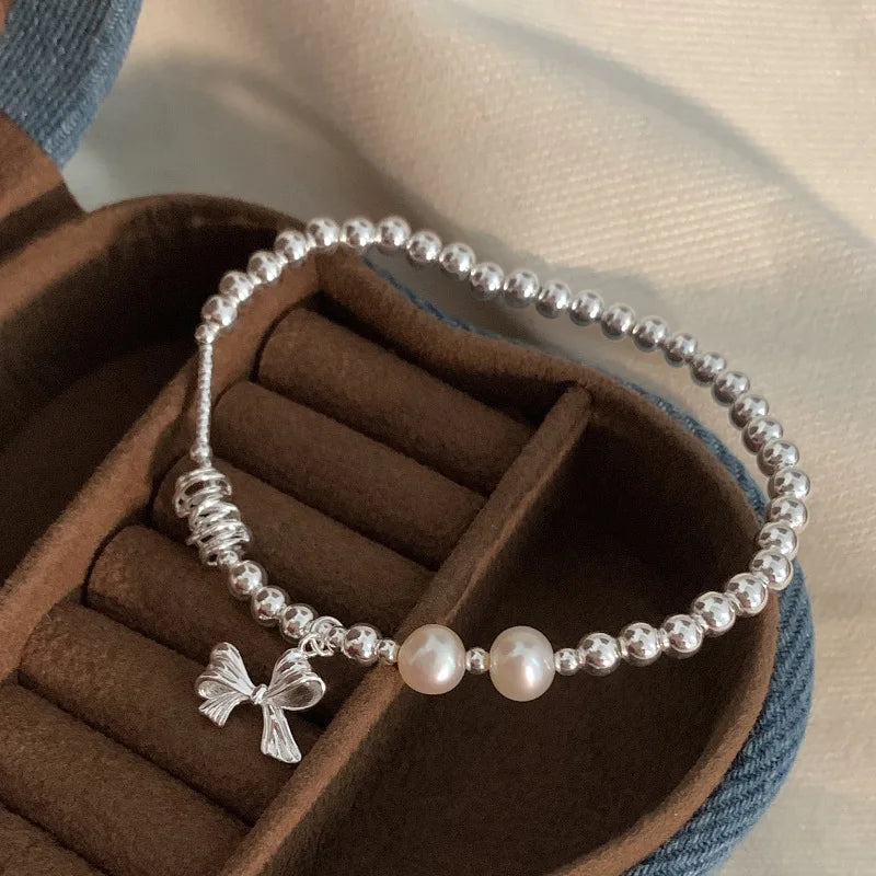 925 Sterling Silver Heart Bracelet with Zircon Beads