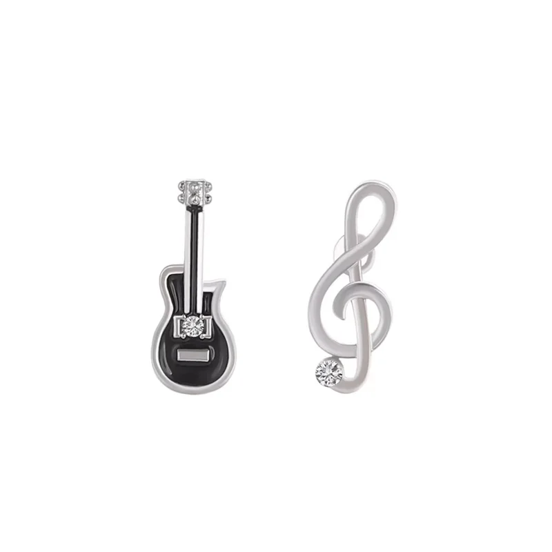 Musical Note Stud Earrings, Silver-Tone Drip Glaze