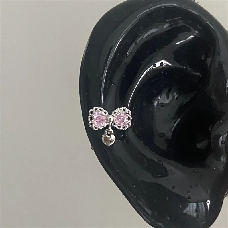 Pink Bow Stud Earrings with CZ Accents