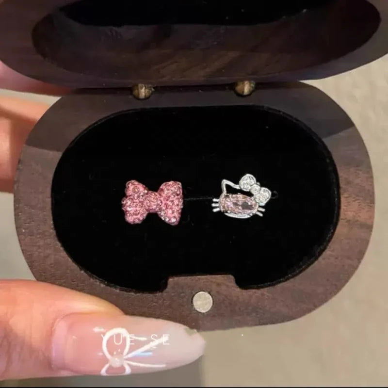 Pink Cat Cartilage Earring with Bow Stud