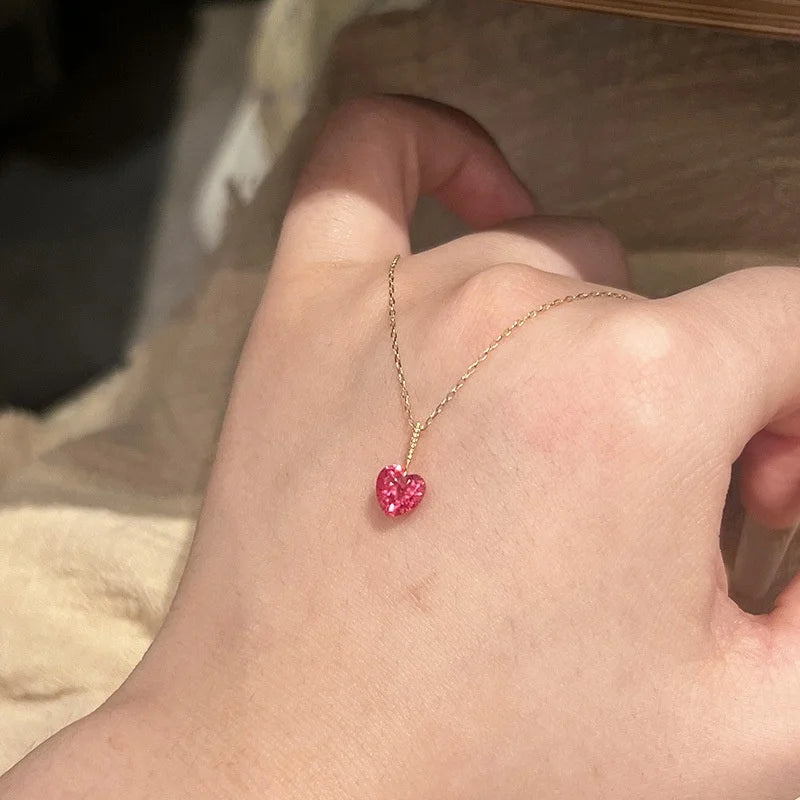 Dainty Red Heart Zircon Pendant Necklace