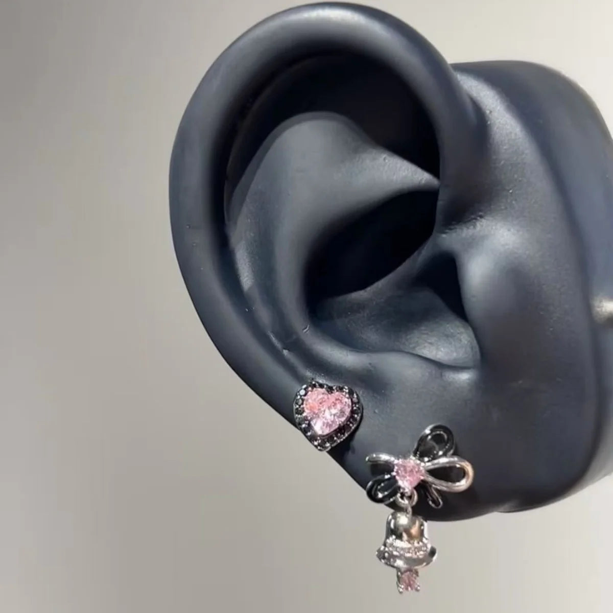 Pink Bow Stud Earrings with CZ Accents