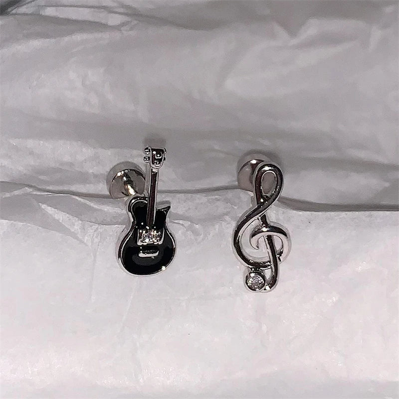 Musical Note Stud Earrings, Silver-Tone Drip Glaze