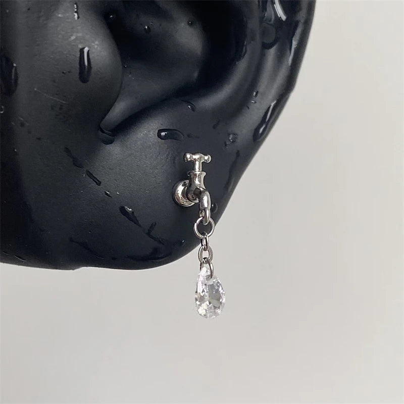 Y2K Cross CZ Cartilage Stud Earring (Silver Tone)