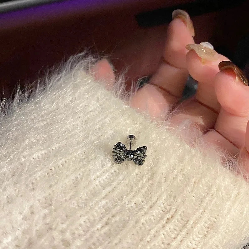 Pink Cat Cartilage Earring with Bow Stud