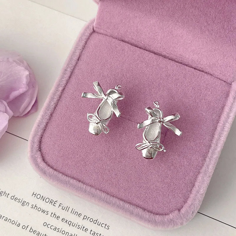 Ballet Shoe Earrings (Silver Tone Studs)