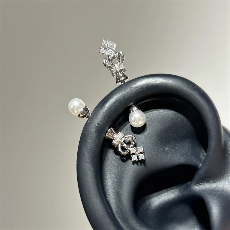 Crown Pearl Cartilage Spiral Earring