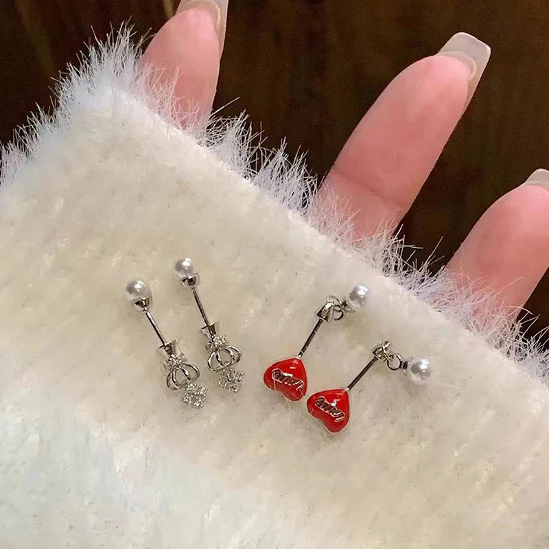 Dainty Red Heart Crown Stud Earring