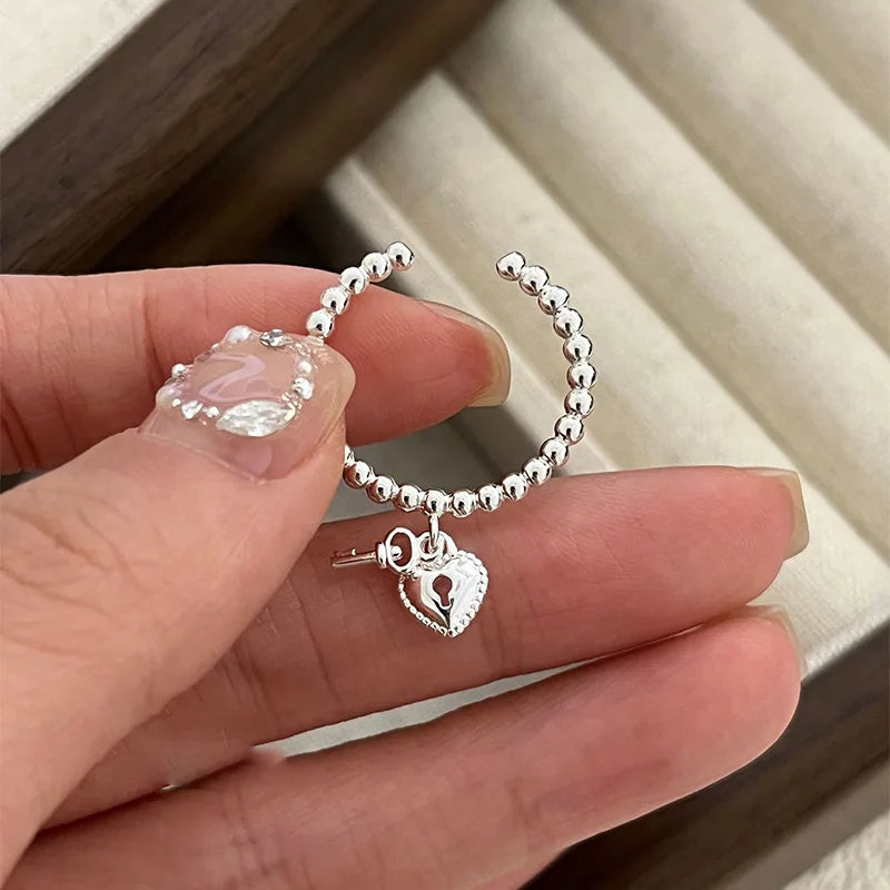 Heart Key Ring in Silver Tone, Copper Blend