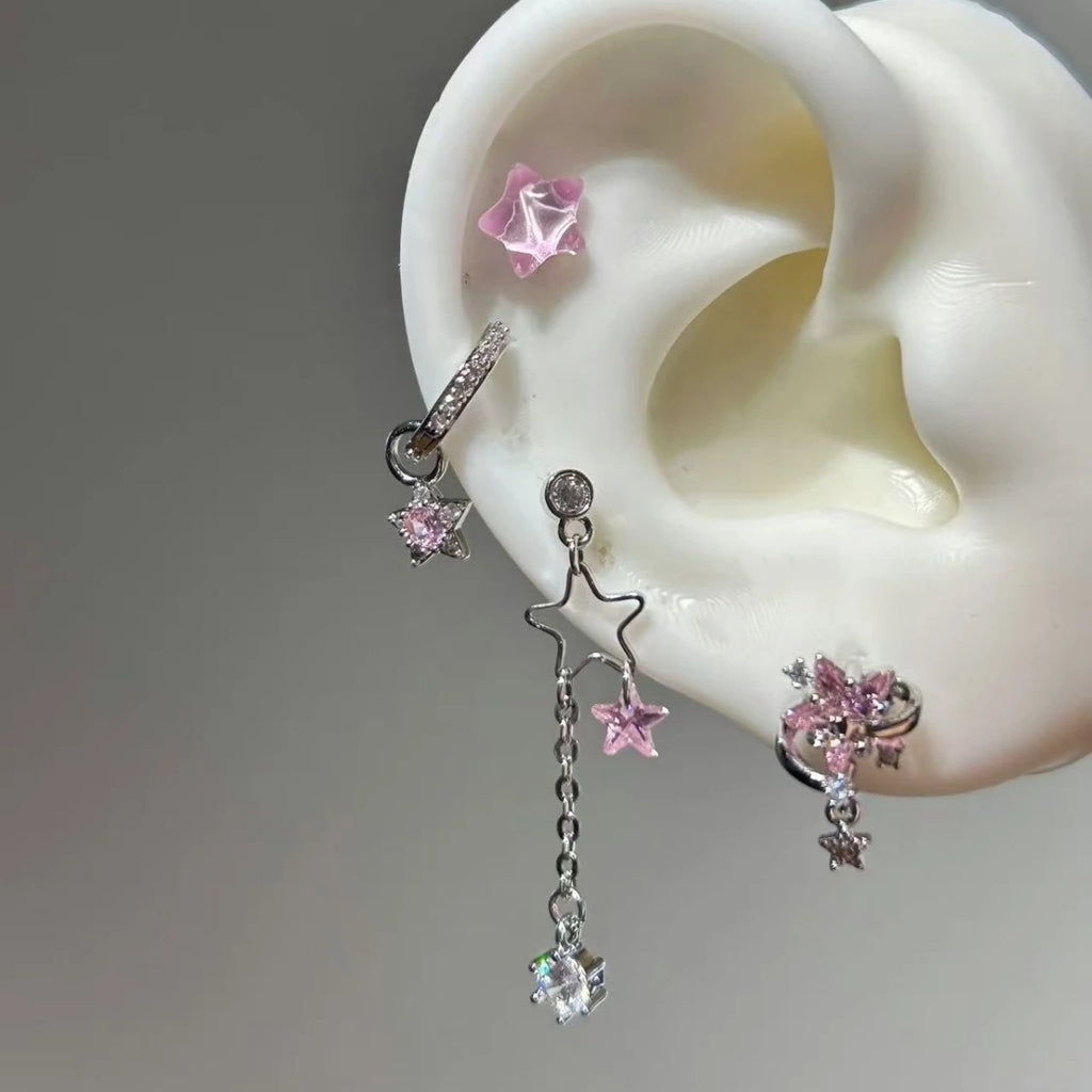 Star Tassel Stud Earrings in Stainless Steel + CZ