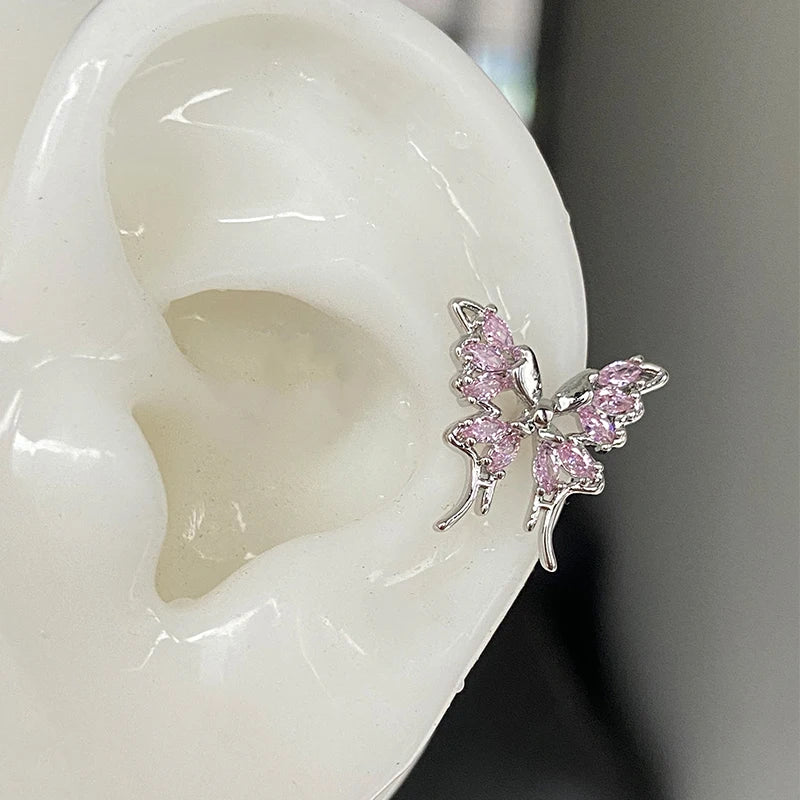 Cute Pink Stud Earrings, Rhinestone Cross Screw Back