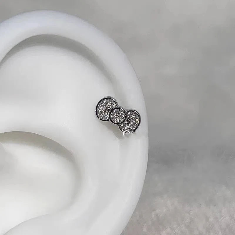 Rhinestone Cat Ear Stud Earrings with Screw Backs