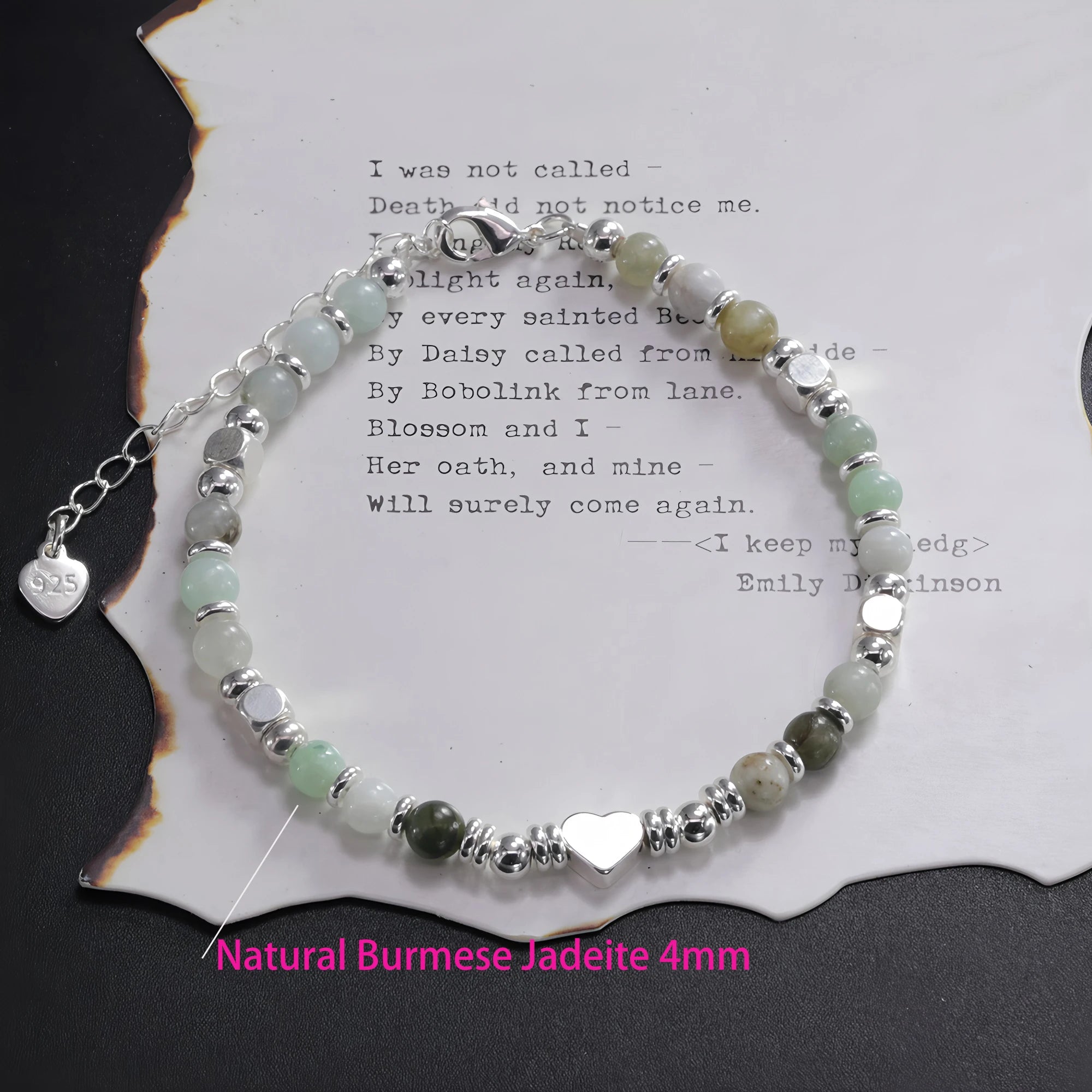 925 Sterling Silver Heart Bracelet with Zircon Beads