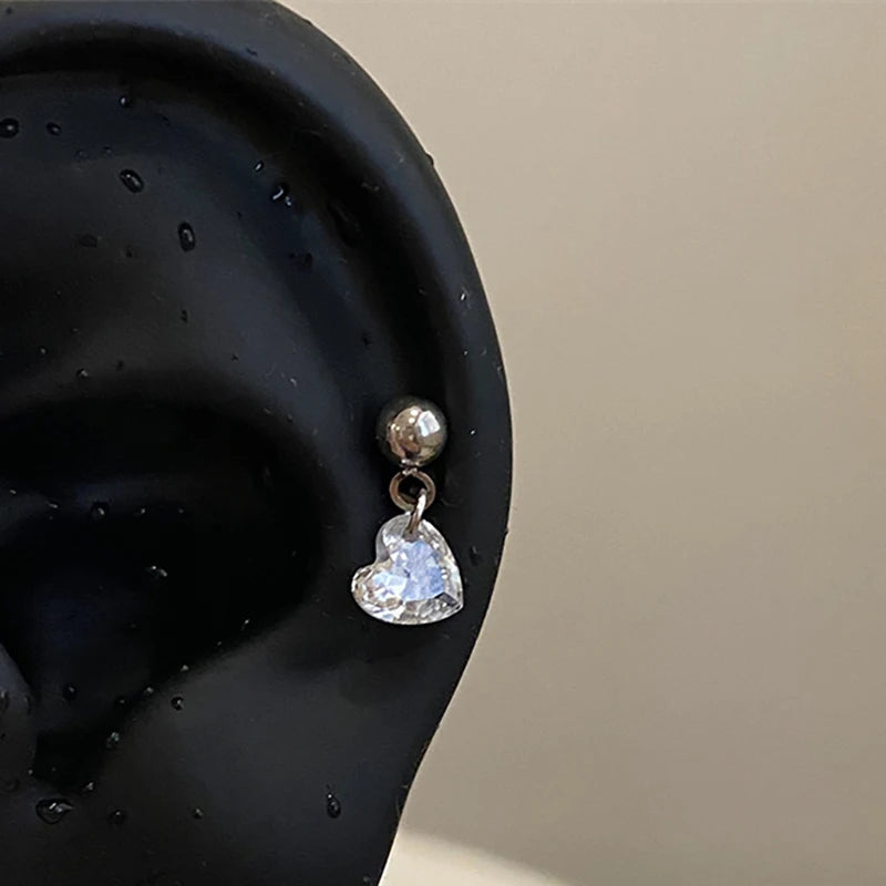 Heart Stud Earrings with Clear Zircon, Stainless Steel