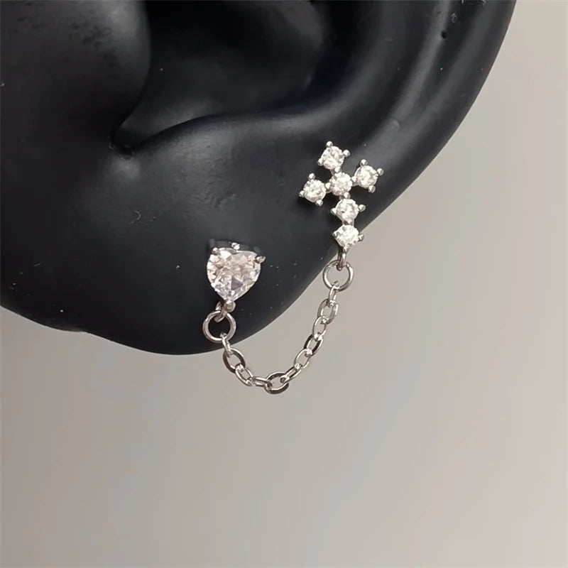 Y2K Cross CZ Cartilage Stud Earring (Silver Tone)