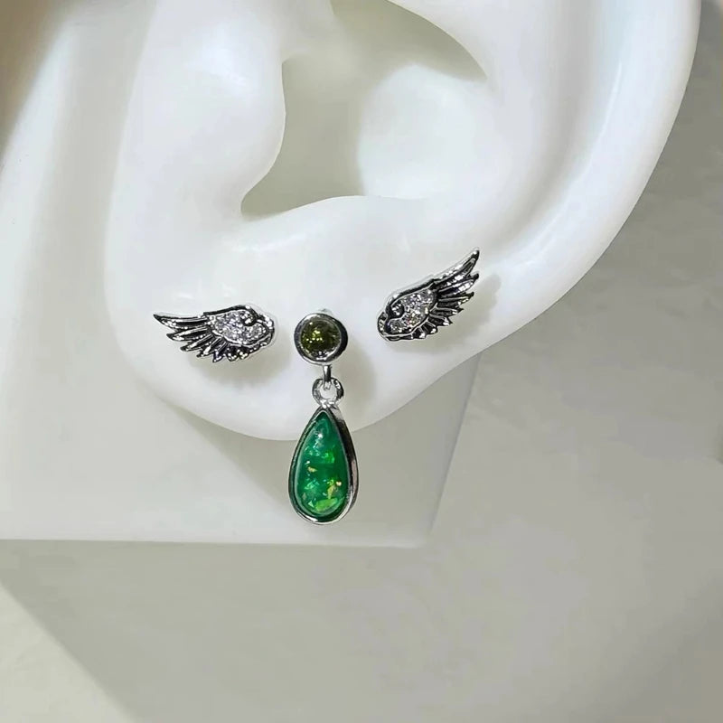 Angel Wing Earrings, Double Piercing Stud (Screw-Back)