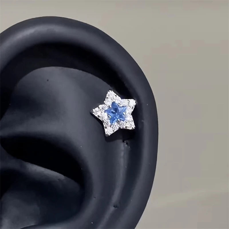 Y2K Cross CZ Cartilage Stud Earring (Silver Tone)