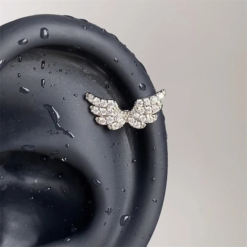 Y2K Cross CZ Cartilage Stud Earring (Silver Tone)