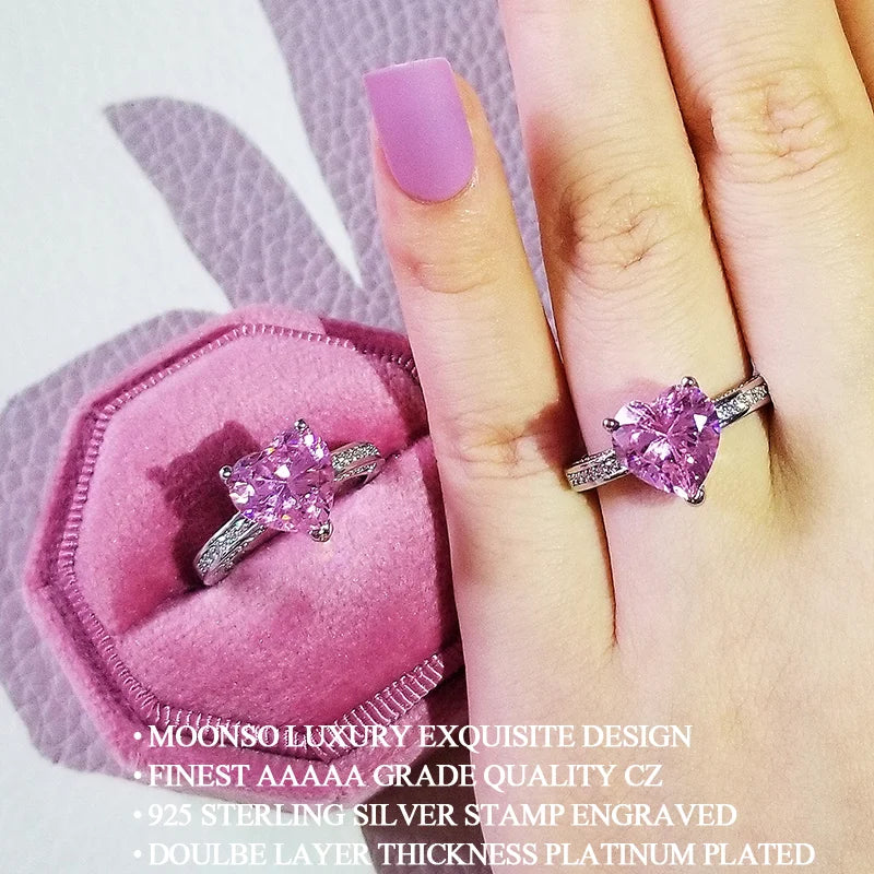 Dainty Heart Jewelry Set in Pink CZ, Ring and Necklace