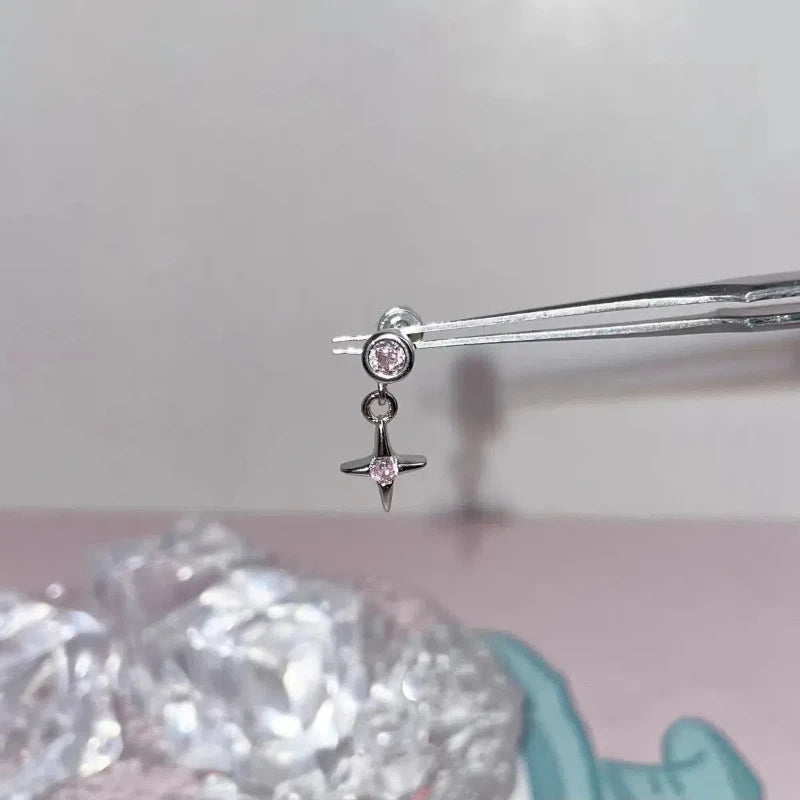 Cute Pink Stud Earrings, Rhinestone Cross Screw Back