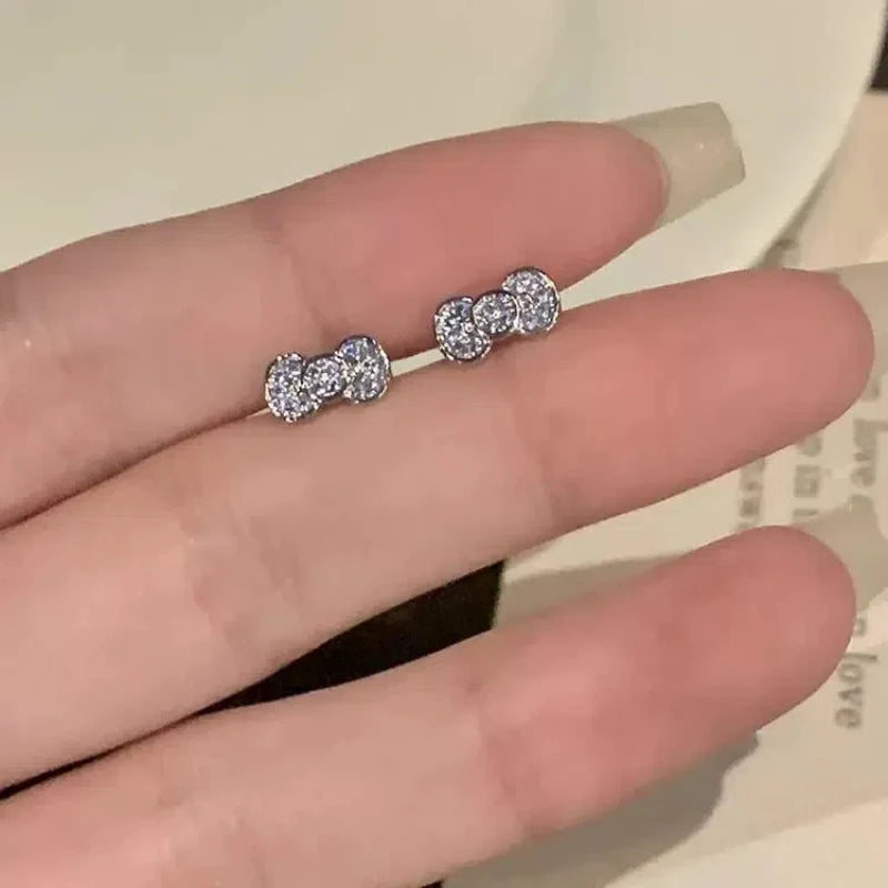 Rhinestone Cat Ear Stud Earrings with Screw Backs