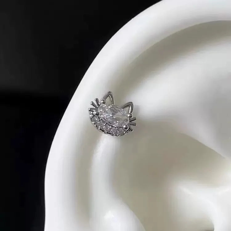 Rhinestone Cat Ear Stud Earrings with Screw Backs