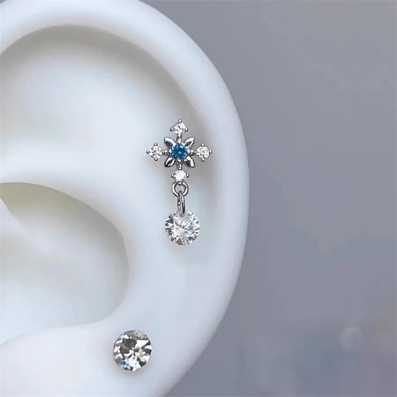 Y2K Cross CZ Cartilage Stud Earring (Silver Tone)
