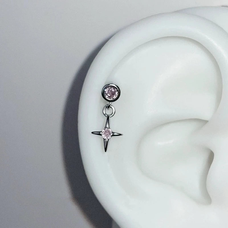 Cute Pink Stud Earrings, Rhinestone Cross Screw Back