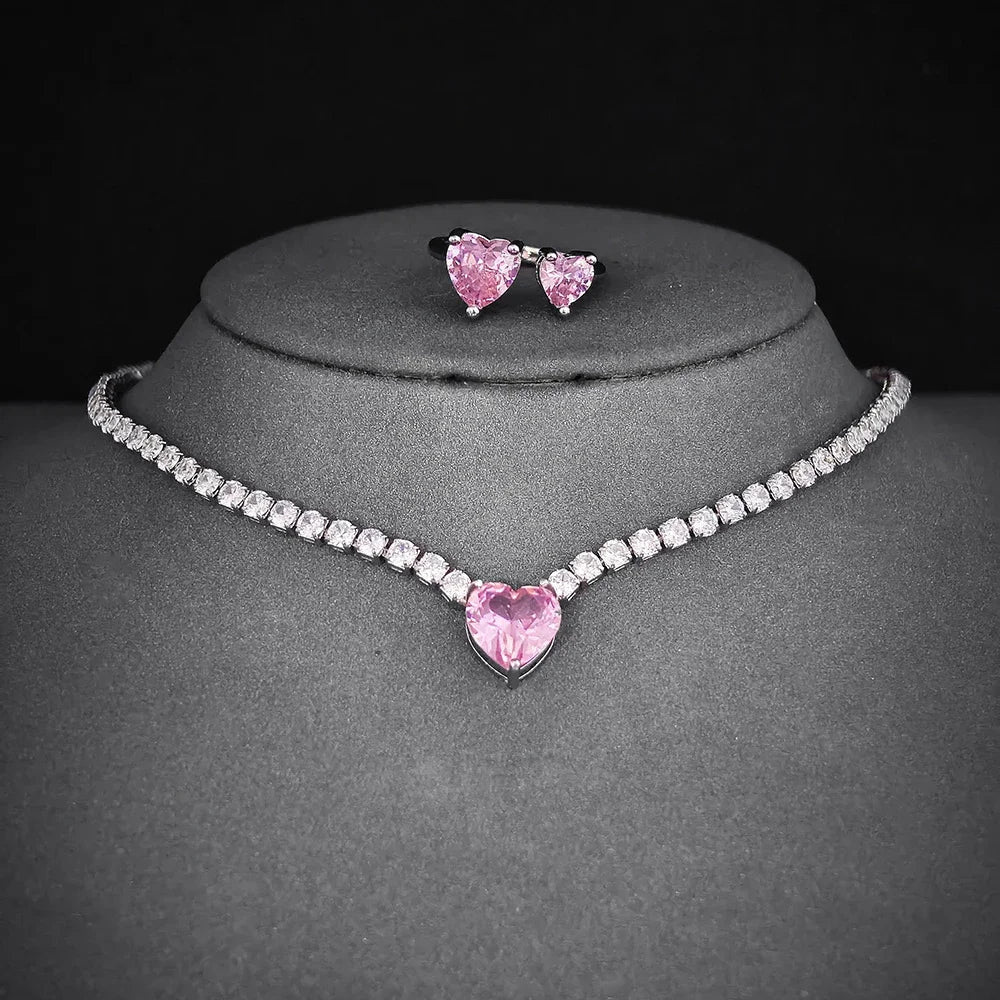 Pink Heart Necklace and Ring Set