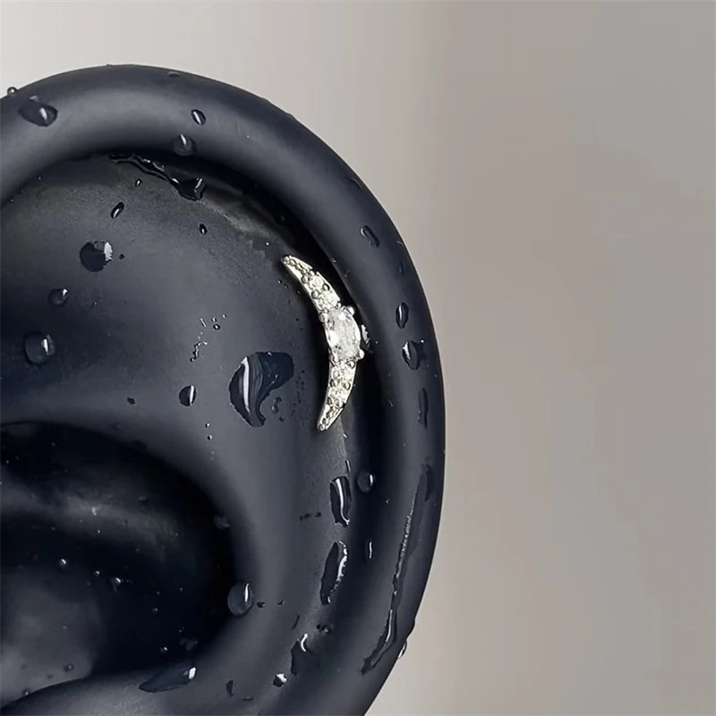 Y2K Cross CZ Cartilage Stud Earring (Silver Tone)