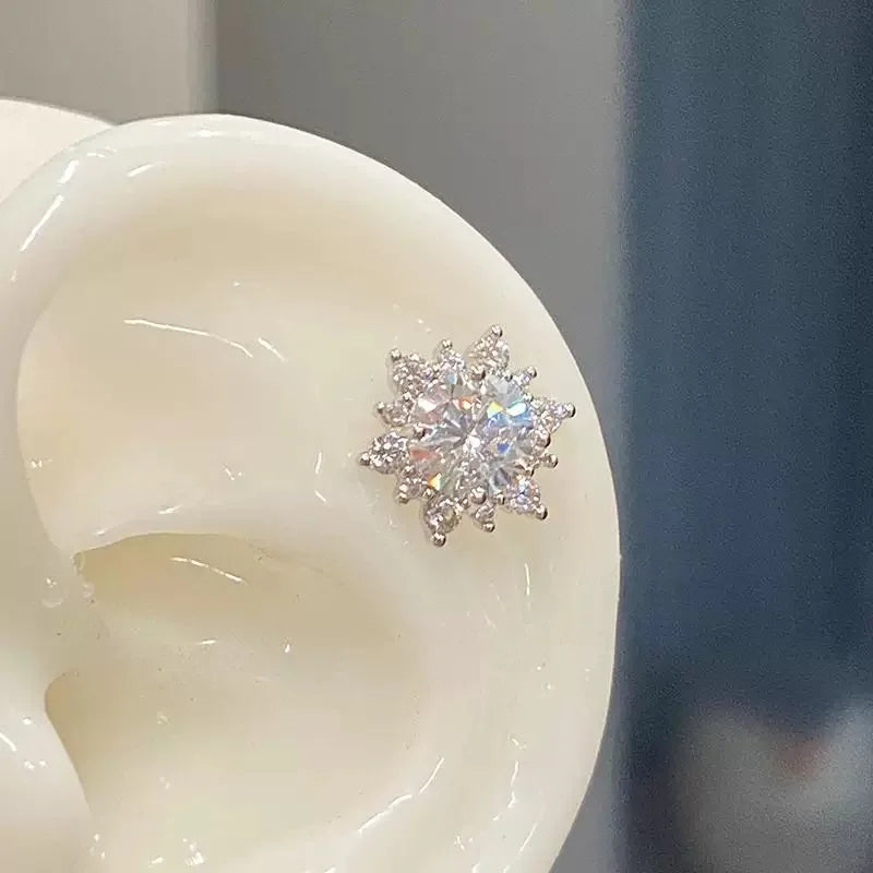 Rhinestone Cat Ear Stud Earrings with Screw Backs