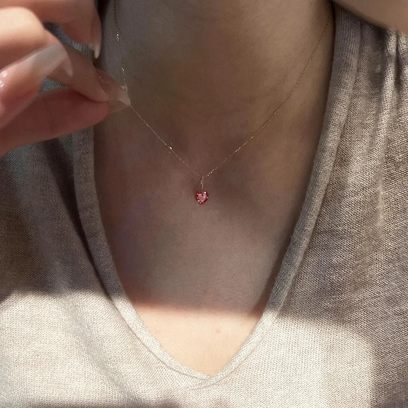Dainty Red Heart Zircon Pendant Necklace
