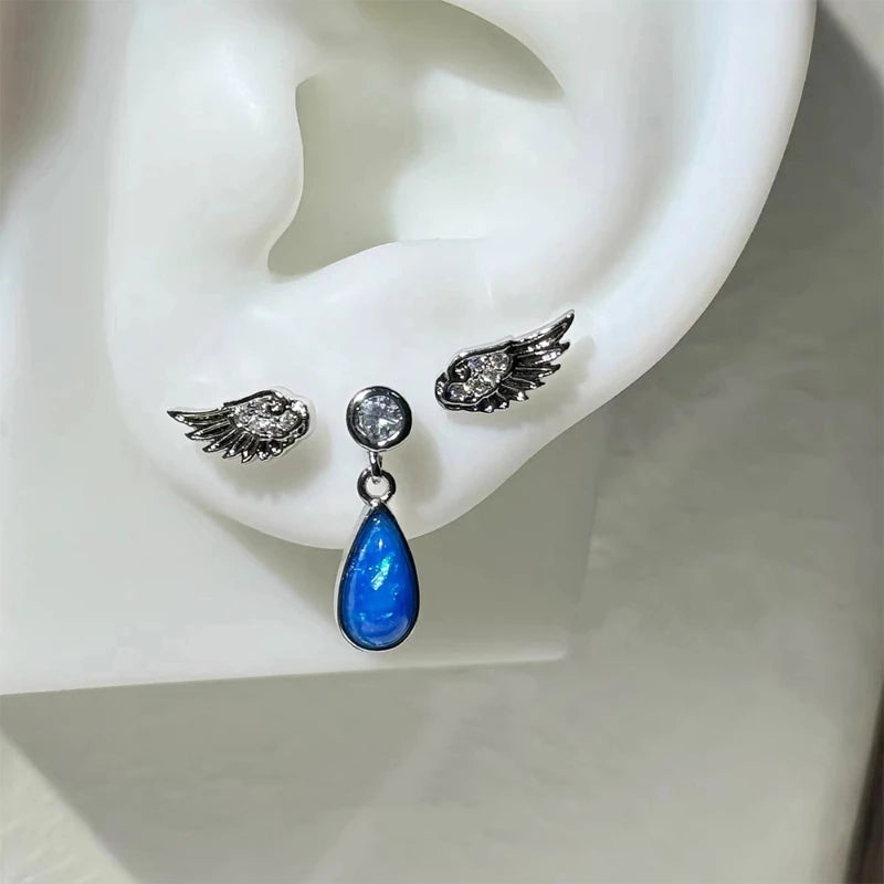 Angel Wing Earrings, Double Piercing Stud (Screw-Back)