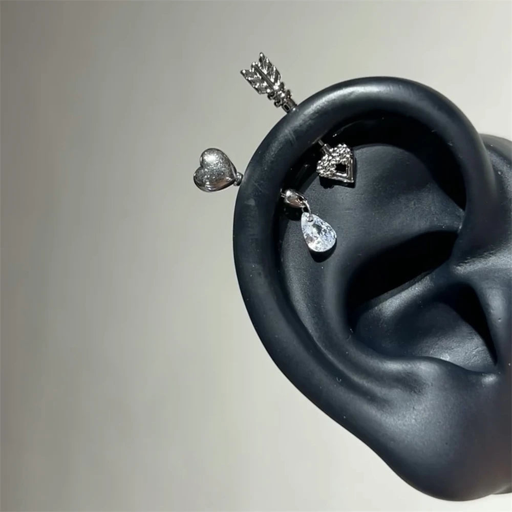 Sweet Heart Arrow Stainless Steel Stud Earrings