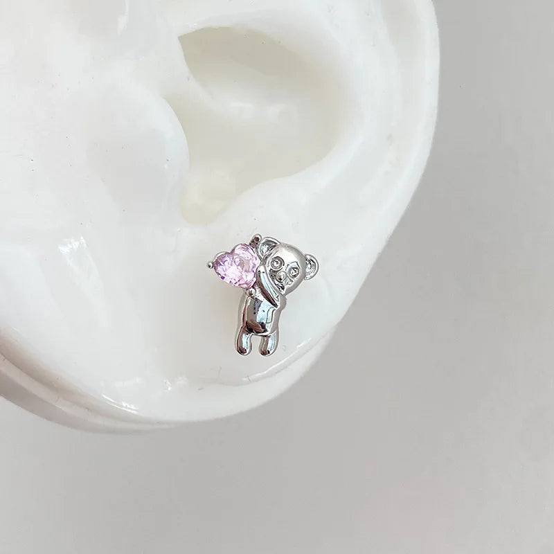 Rhinestone Cat Ear Stud Earrings with Screw Backs