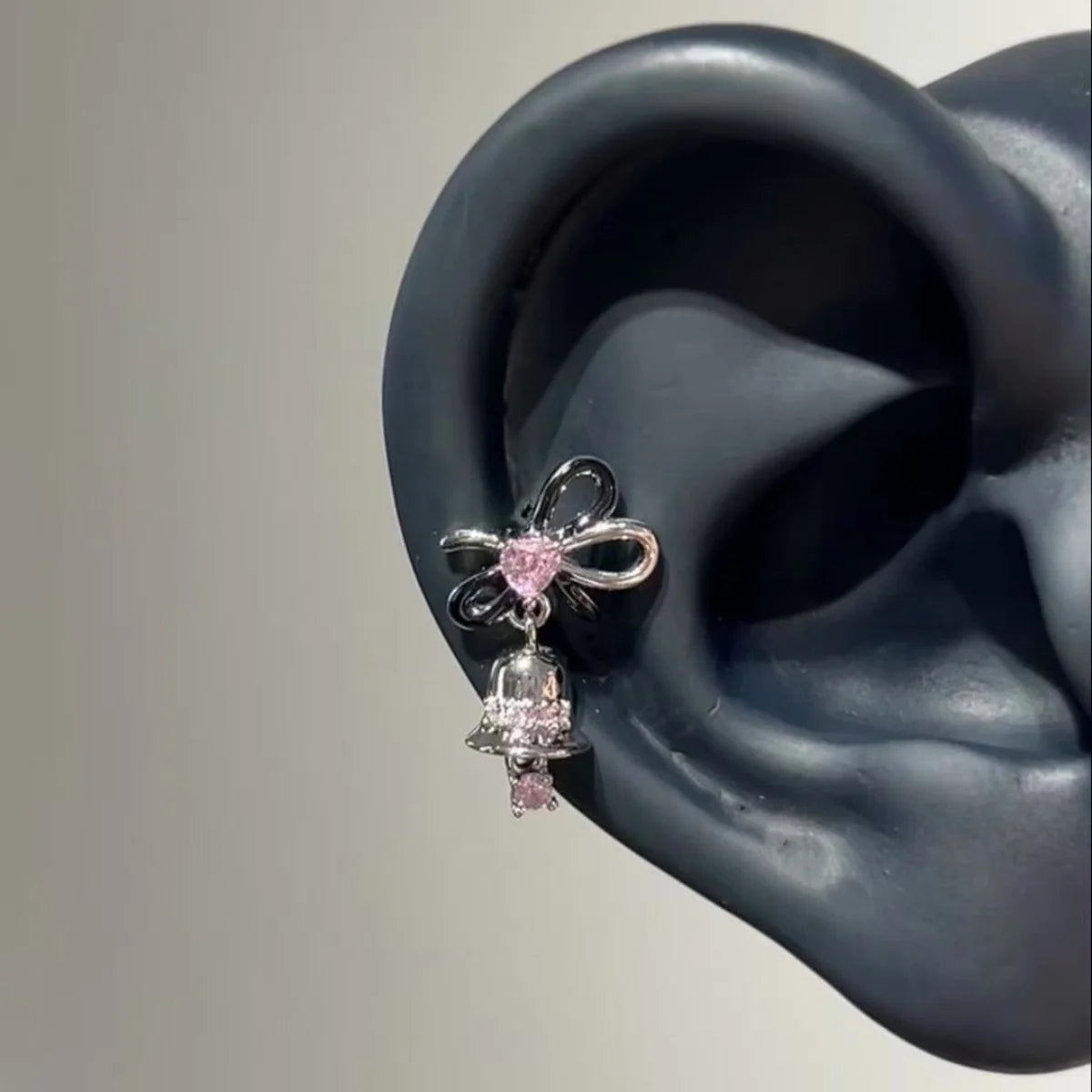 Pink Bow Stud Earrings with CZ Accents