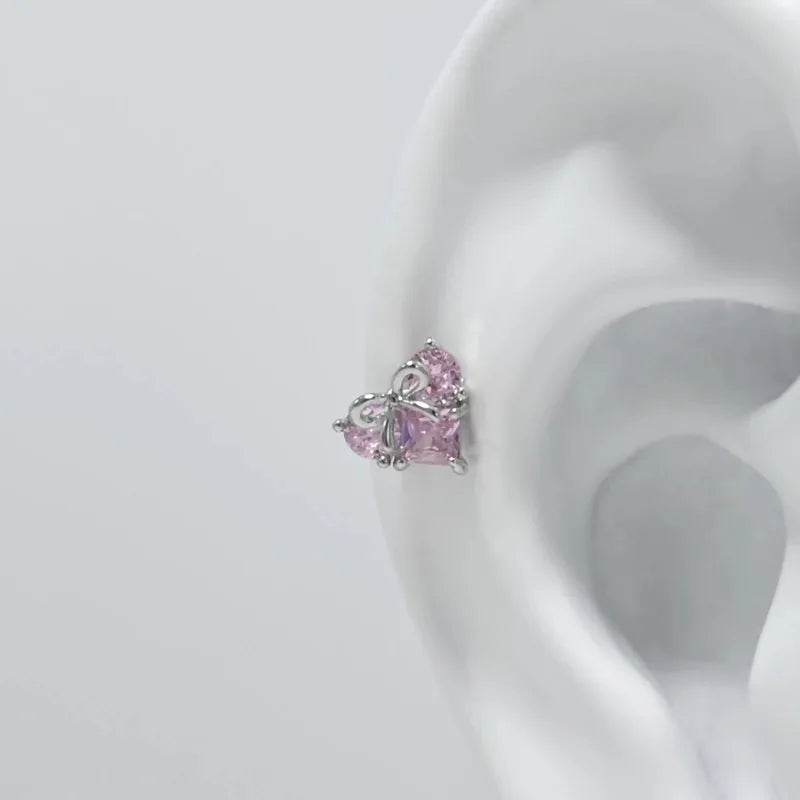Cute Pink Stud Earrings, Rhinestone Cross Screw Back