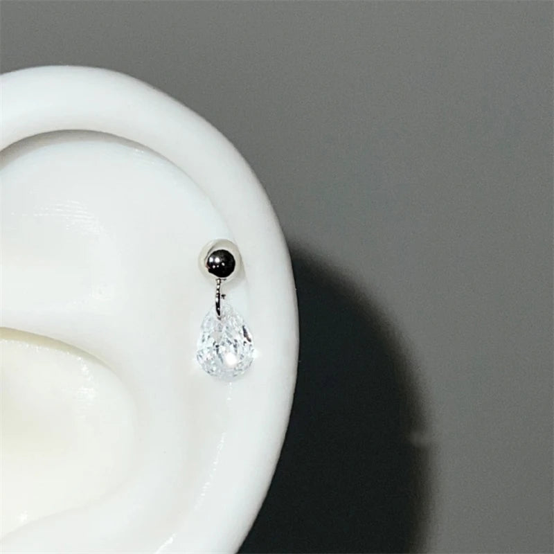 Heart Stud Earrings with Clear Zircon, Stainless Steel