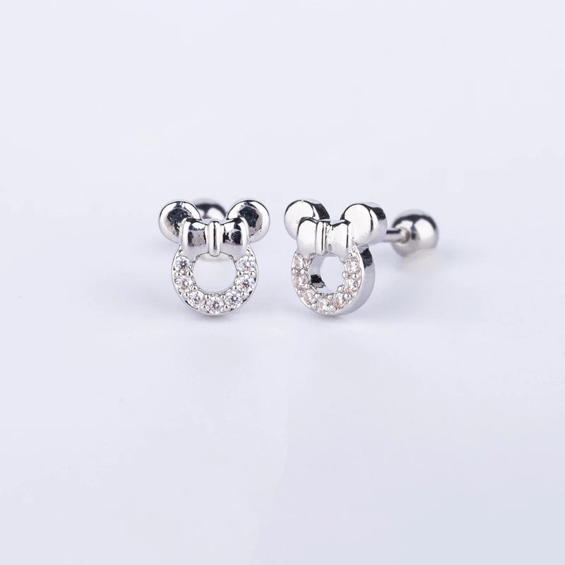 Rhinestone Cat Ear Stud Earrings with Screw Backs