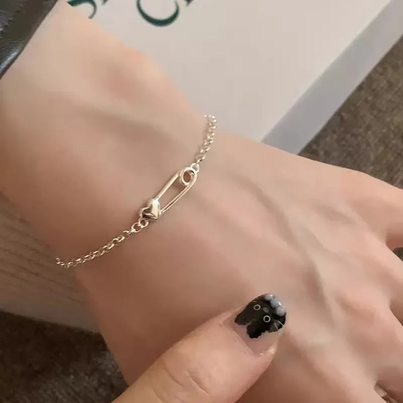 925 Sterling Silver Heart Bracelet with Zircon Beads