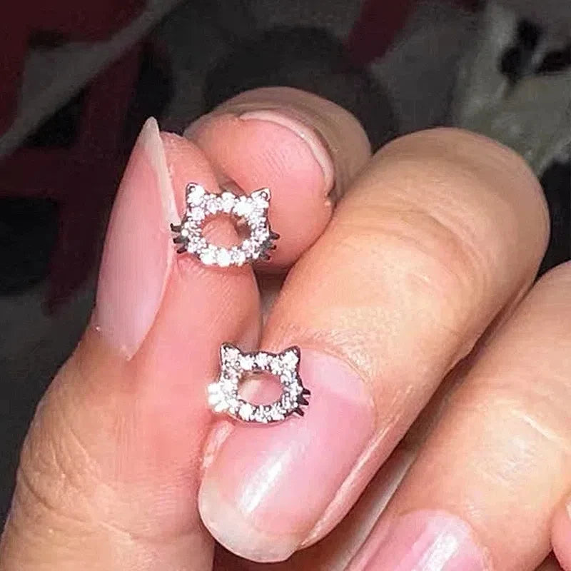 Pink Cat Cartilage Earring with Bow Stud