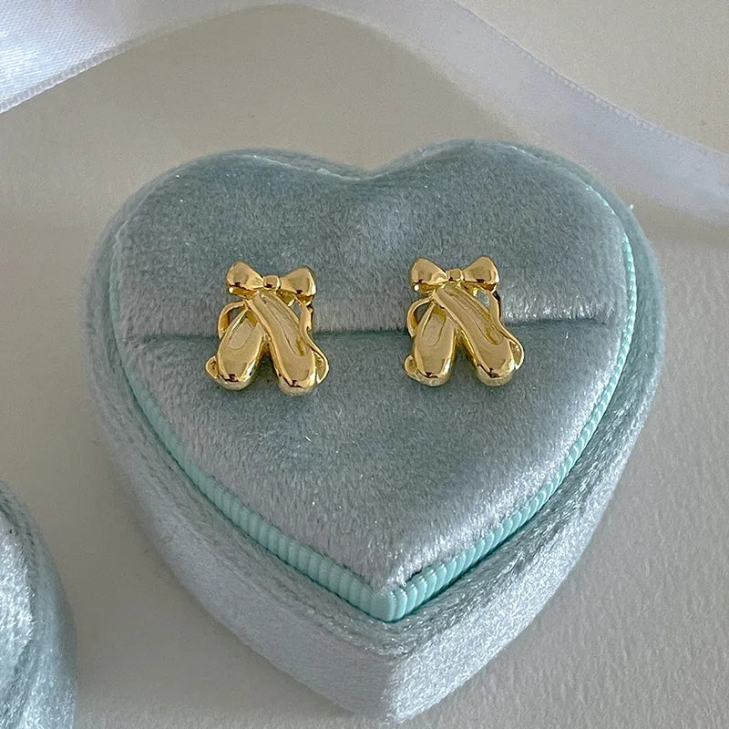 Ballet Shoe Earrings (Silver Tone Studs)