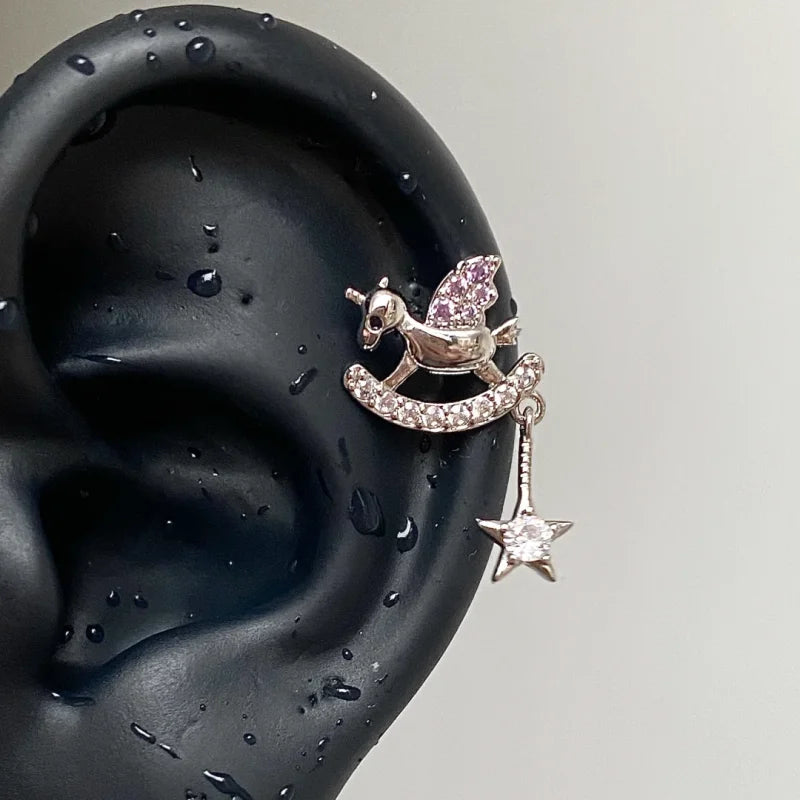 Pink Bow Stud Earrings with CZ Accents