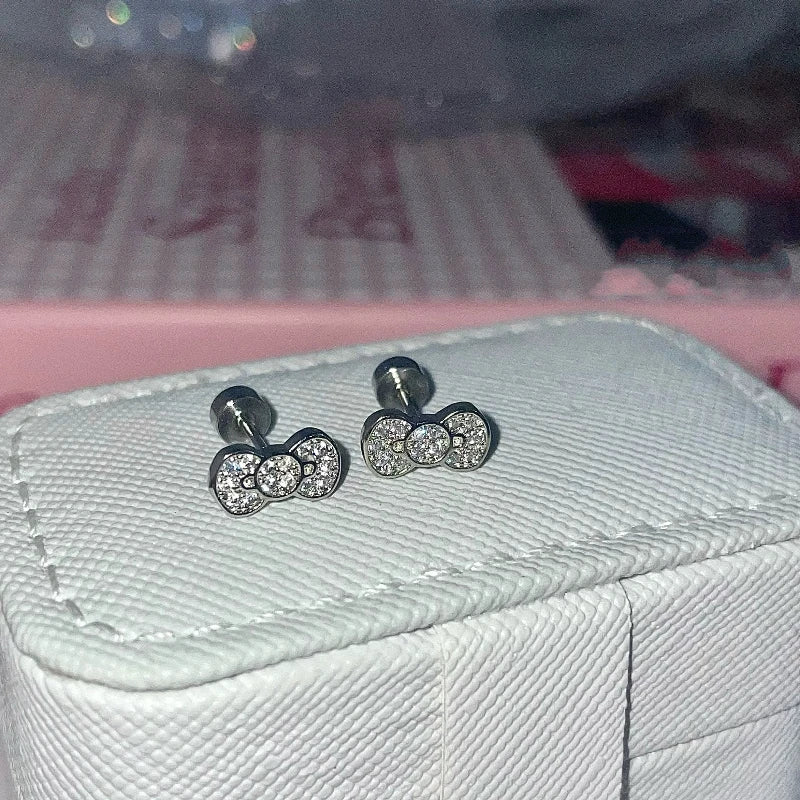 Rhinestone Cat Ear Stud Earrings with Screw Backs