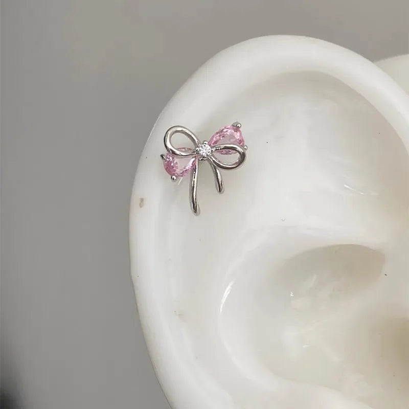 Cute Pink Stud Earrings, Rhinestone Cross Screw Back